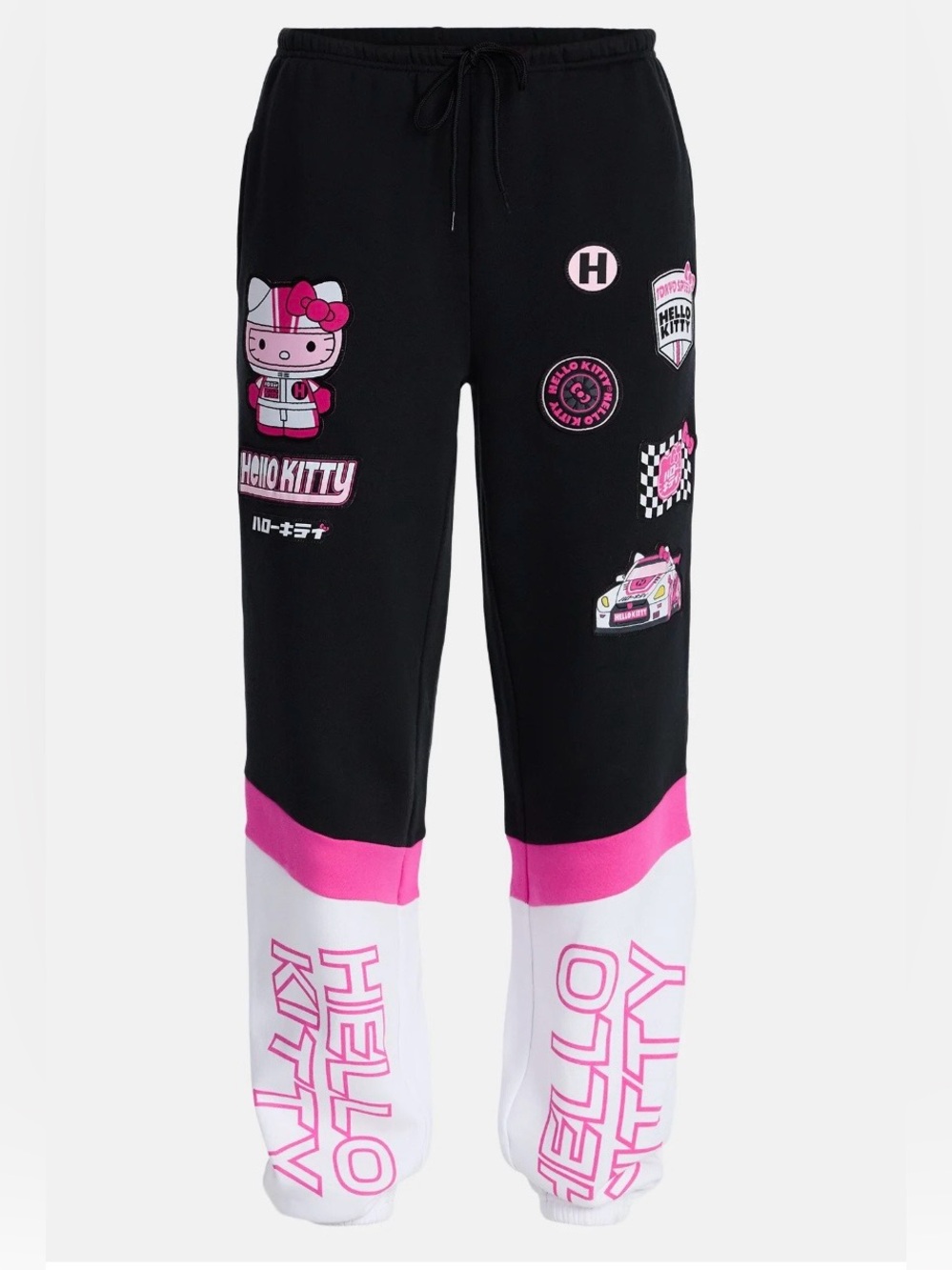 Hello Kitty Black, Pink & White Patch Graphic Sweatpants
